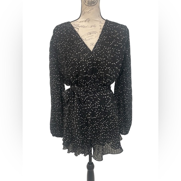 Luxxel Pants - Luxxel Black and White Polka Dot Romper 100% Polyester LINING 100% RAYON NWT
